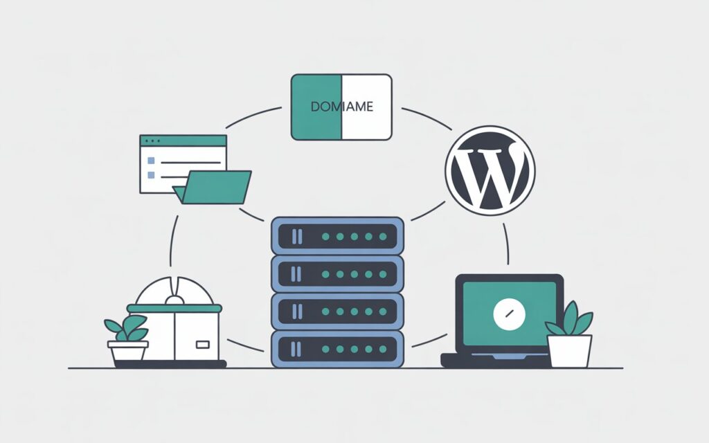 A Clean Modern Illustration Showing A Web Hosting Domain WordPress Adtaxify