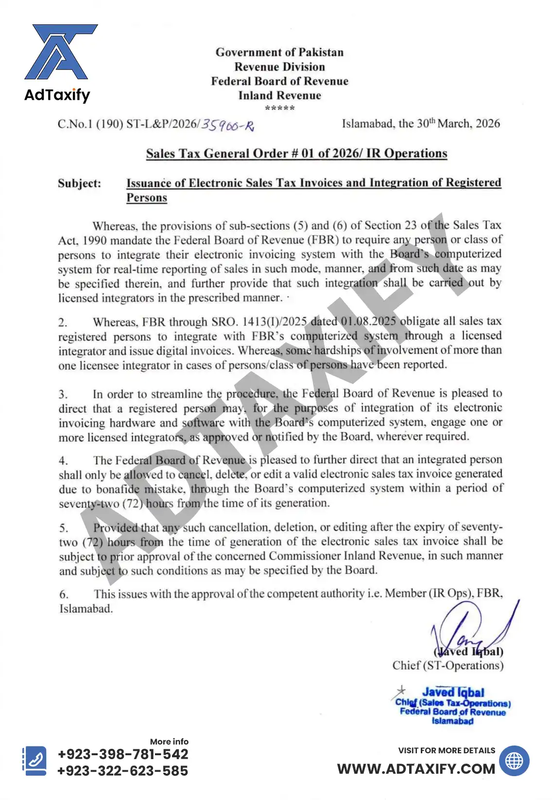 You are currently viewing FBR Sales Tax General Order 01 of 2026 – Real-Time Invoicing & Digital Integration in Pakistan