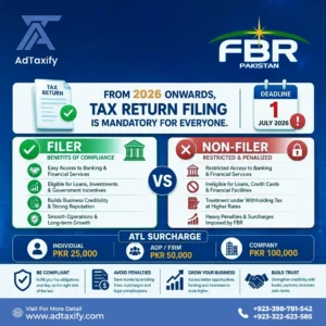 Tax Return Filing Mandatory from 1 July 2026 in Pakistan – Filer vs Non-Filer Guide by AdTaxify